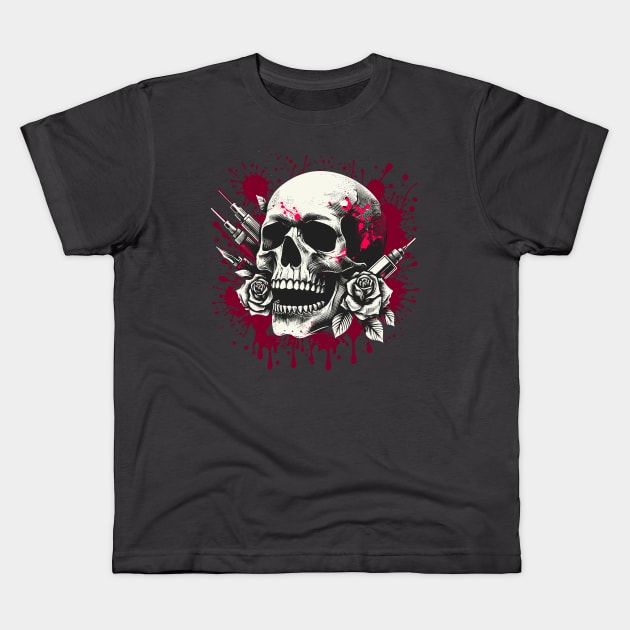 INK SKULL Kids T-Shirt by coxemy